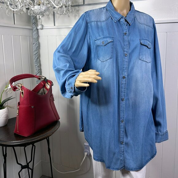 C est. 1946  Blue Chambray  Button Down Shirt 18/20W. Oh So Comfy! - Picture 1 of 12